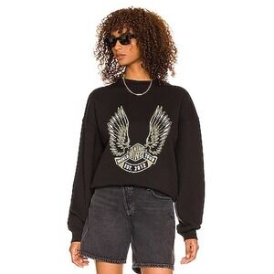 Anine Bing Graphic World Tour Sweatshirt Women Medium Black Organic Cotton Wings